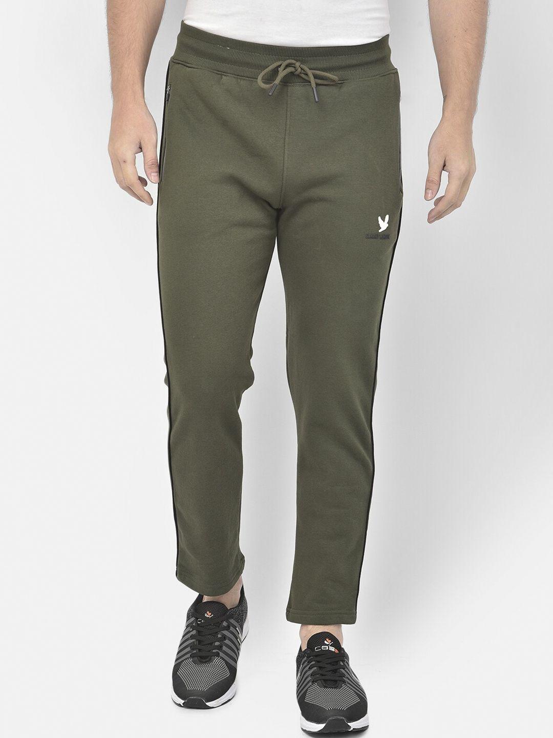canary london men olive-green solid pure cotton straight-fit track pants