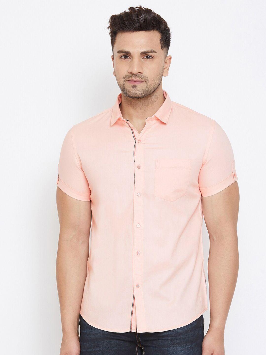 canary london men peach smart slim fit cotton casual shirt