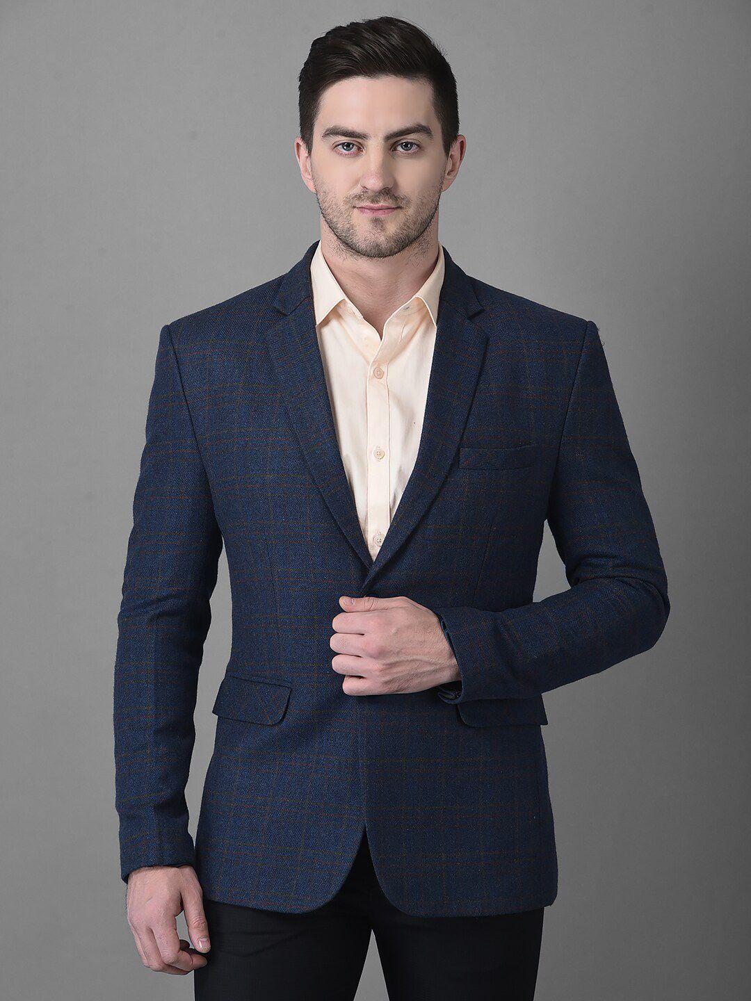 canary london men pure wool checked single-breasted blazer