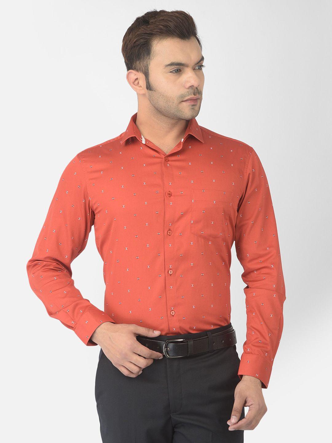 canary london men rust smart slim fit printed semiformal shirt