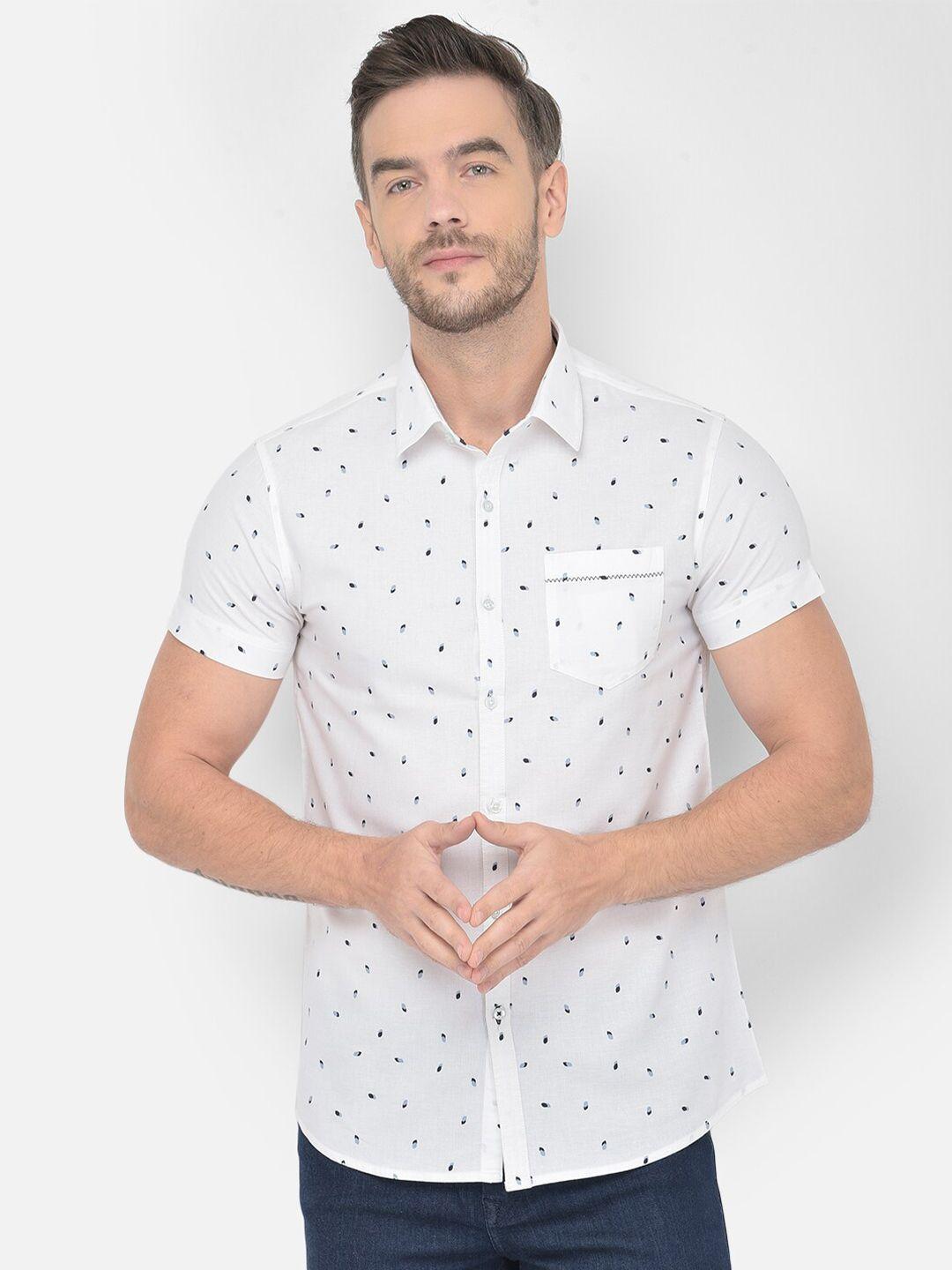 canary london men white smart slim fit printed casual shirt