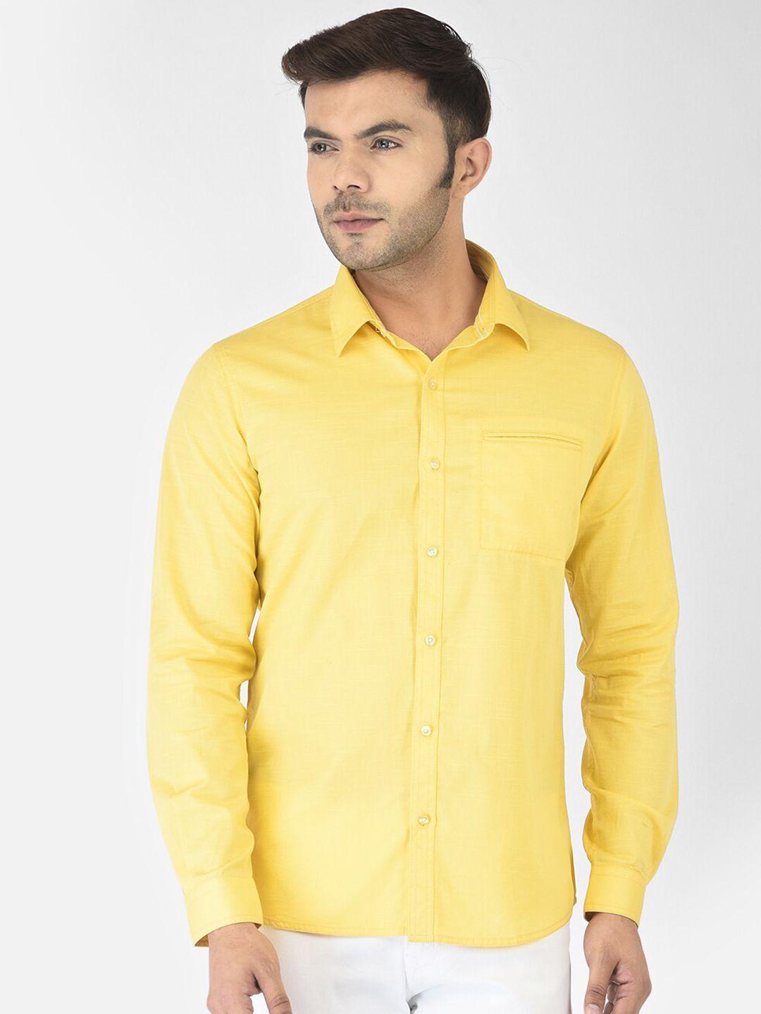 canary london men yellow smart slim fit casual shirt