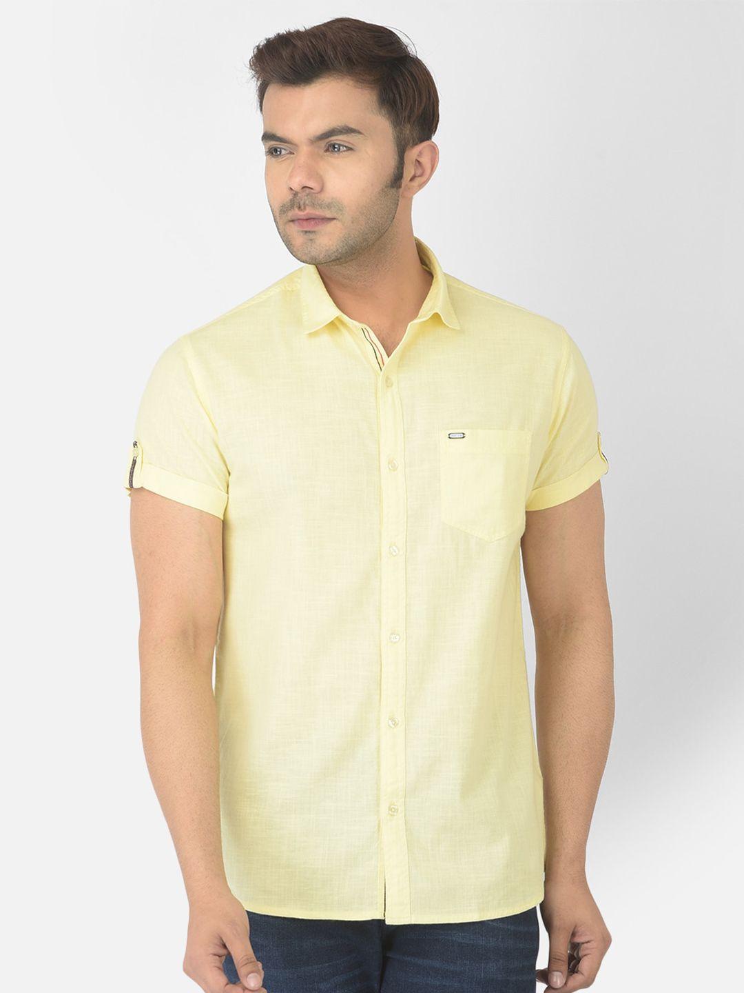 canary london men yellow smart slim fit casual shirt