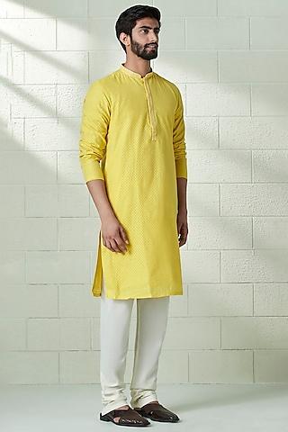 canary yellow blended cotton kurta set