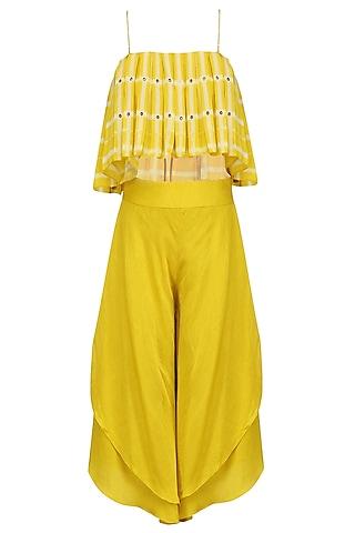 canary yellow box pleated crop top with double layered culottes