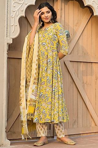 canary yellow cotton kurta set