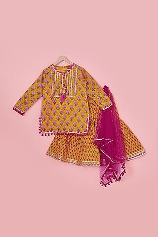 canary yellow cotton sharara set for girls