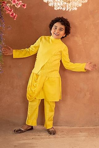 canary yellow embellished nehru jacket for boys