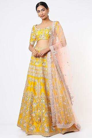 canary yellow embroidered lehenga set