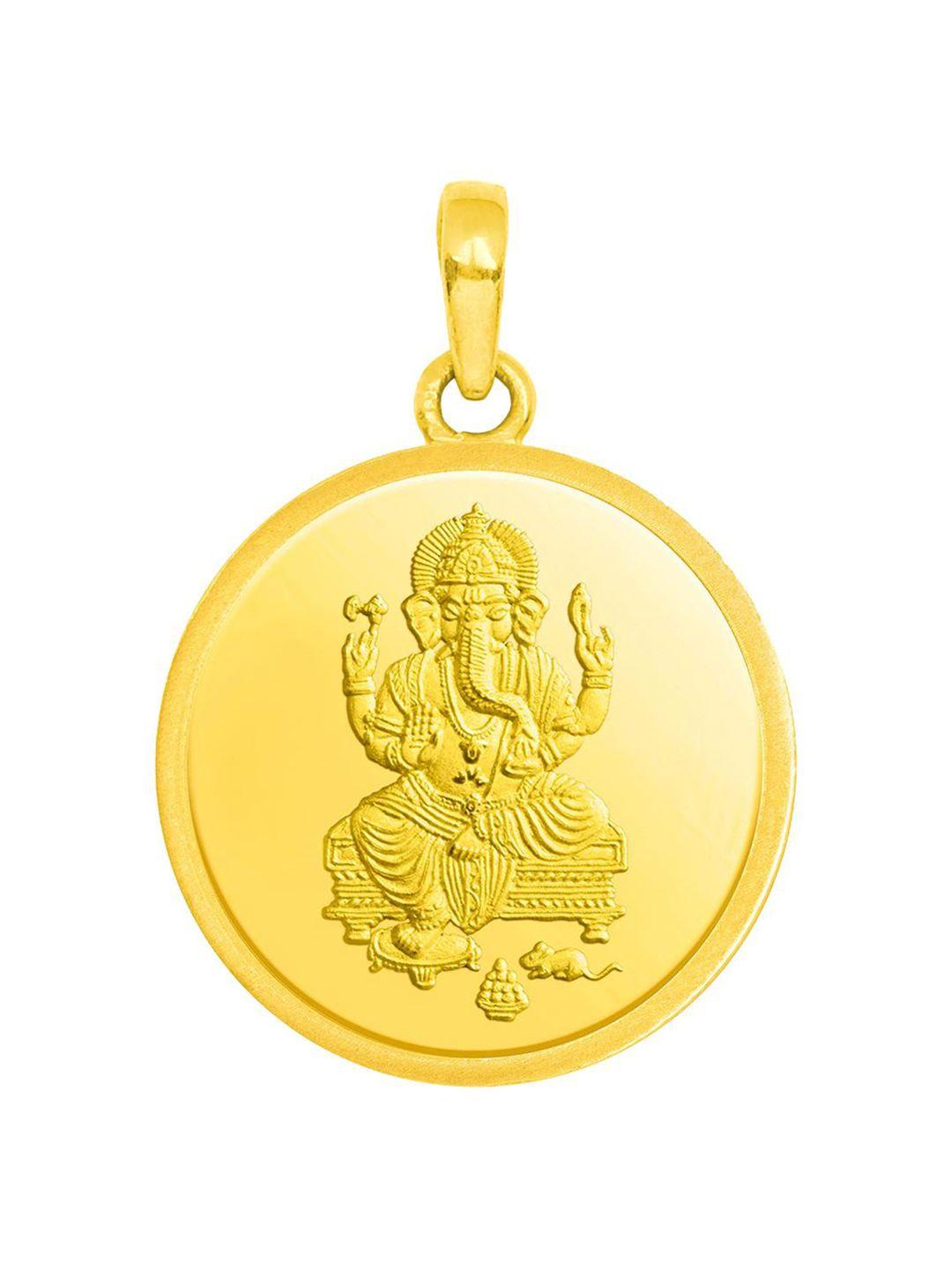 candere a kalyan jewellers company 24kt gold lord ganesh coin pendant with loop- 2.30gm