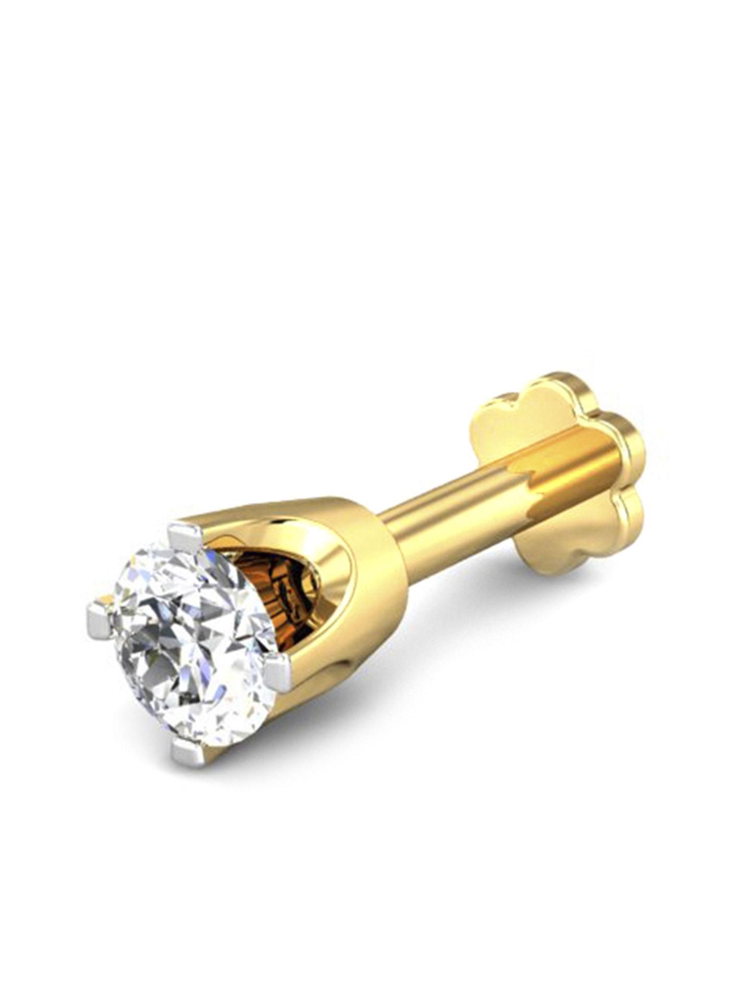 candere by kalyan jeweller 18kt yellow gold 0.15 cts diamond nose pin for women