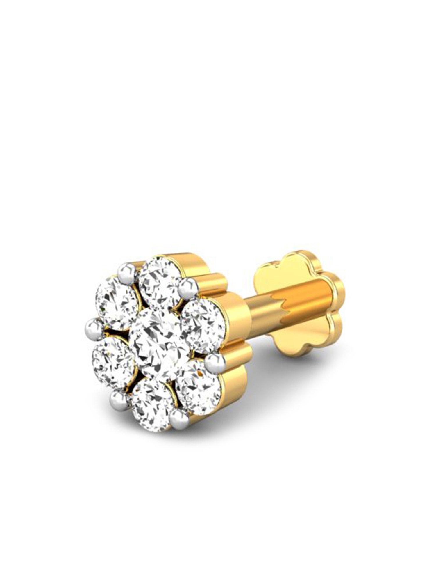 candere by kalyan jeweller 18kt yellow gold 0.18 cts diamond nose pin for women