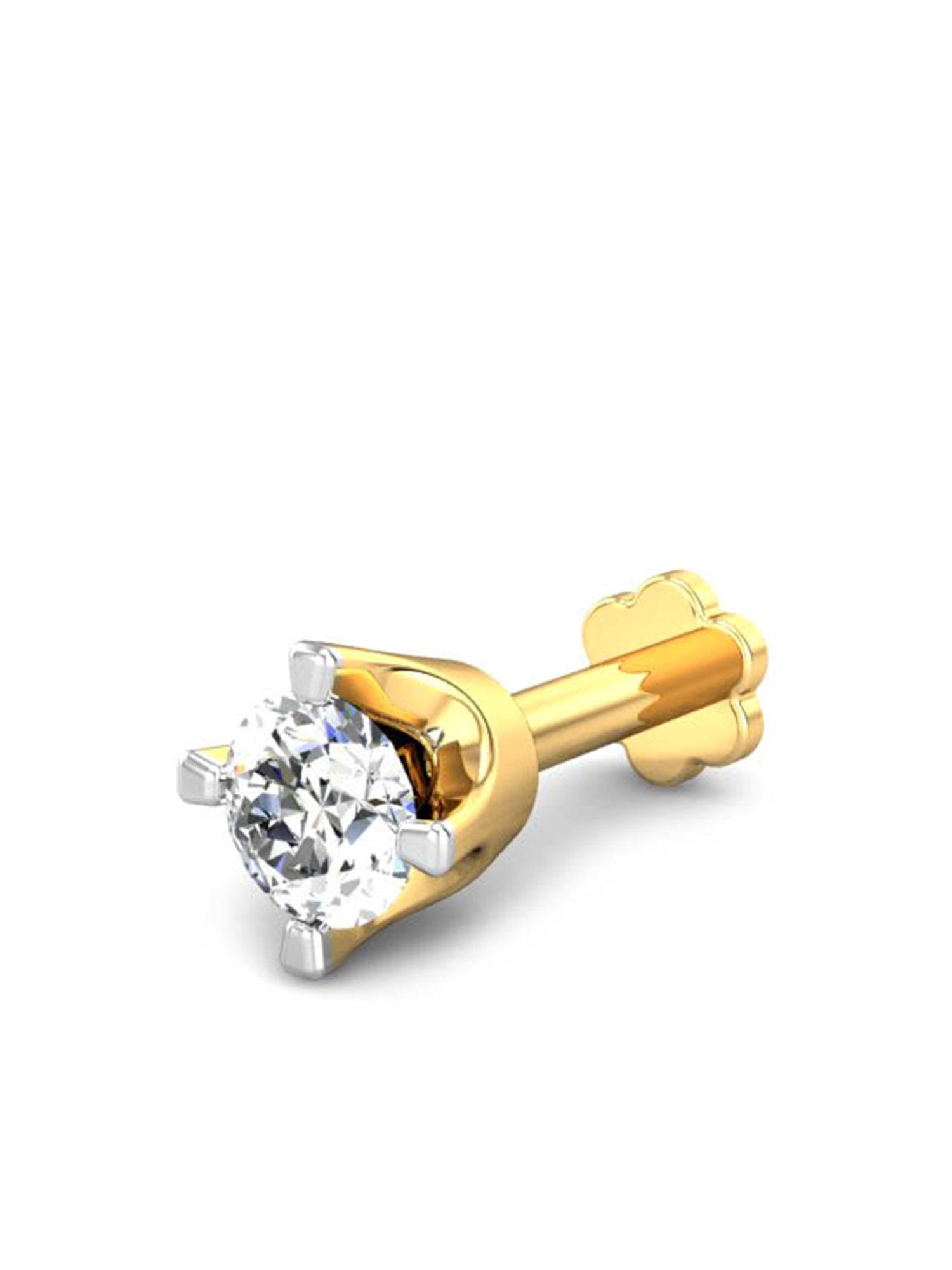 candere by kalyan jeweller 18kt yellow gold 0.20 cts diamond nose pin for women