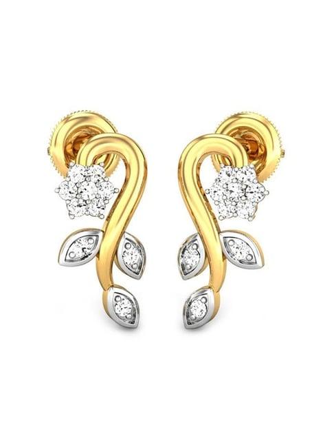 candere by kalyan jewellers 14k bis hallmark yellow gold cz stud earrings for women
