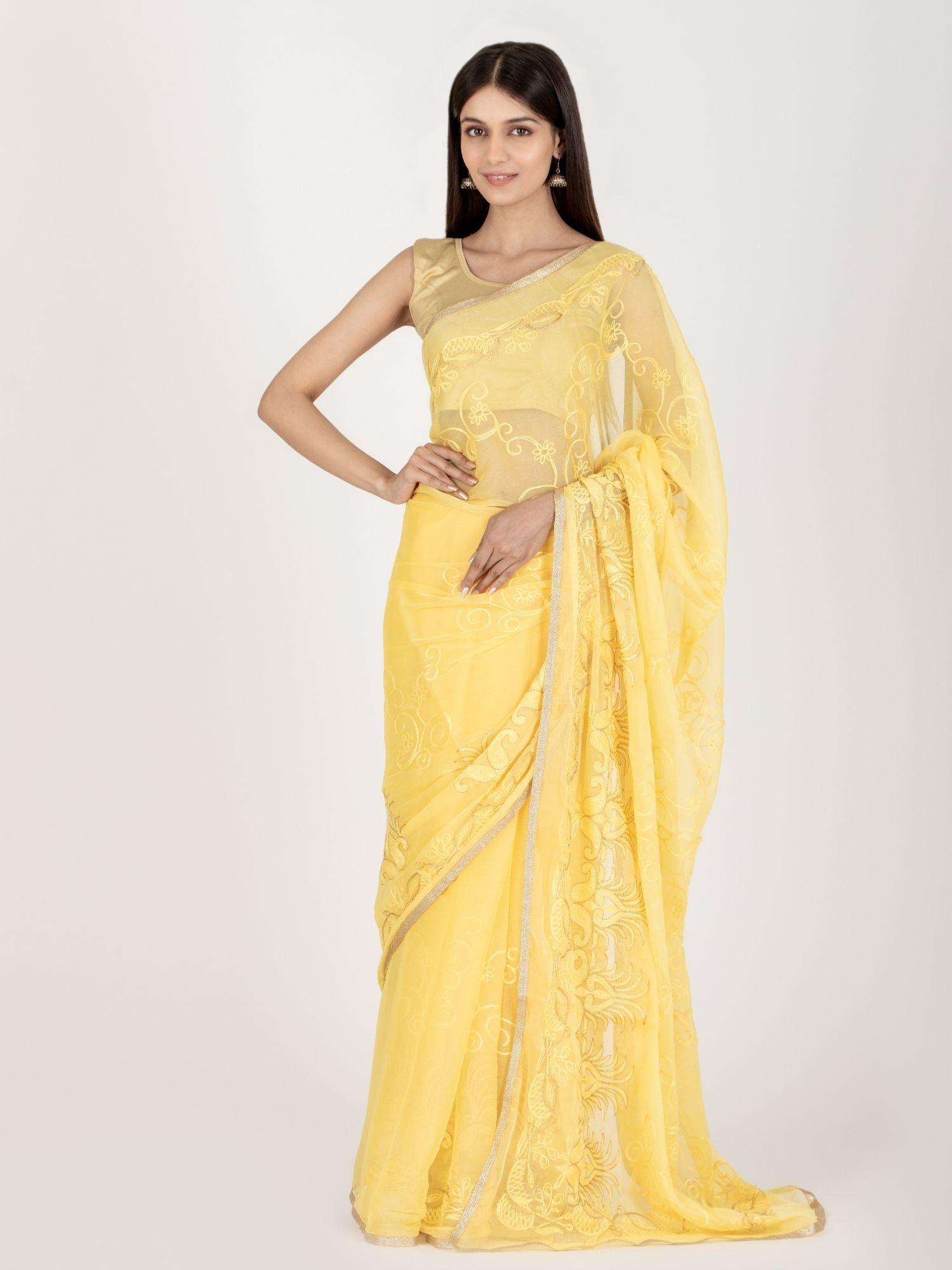 candle glow embroidered saree with unstitched blouse