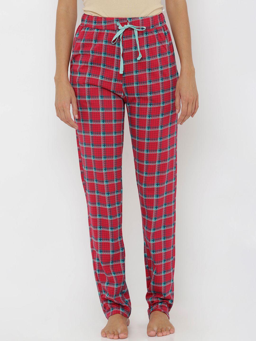candour london women red checked lounge pant