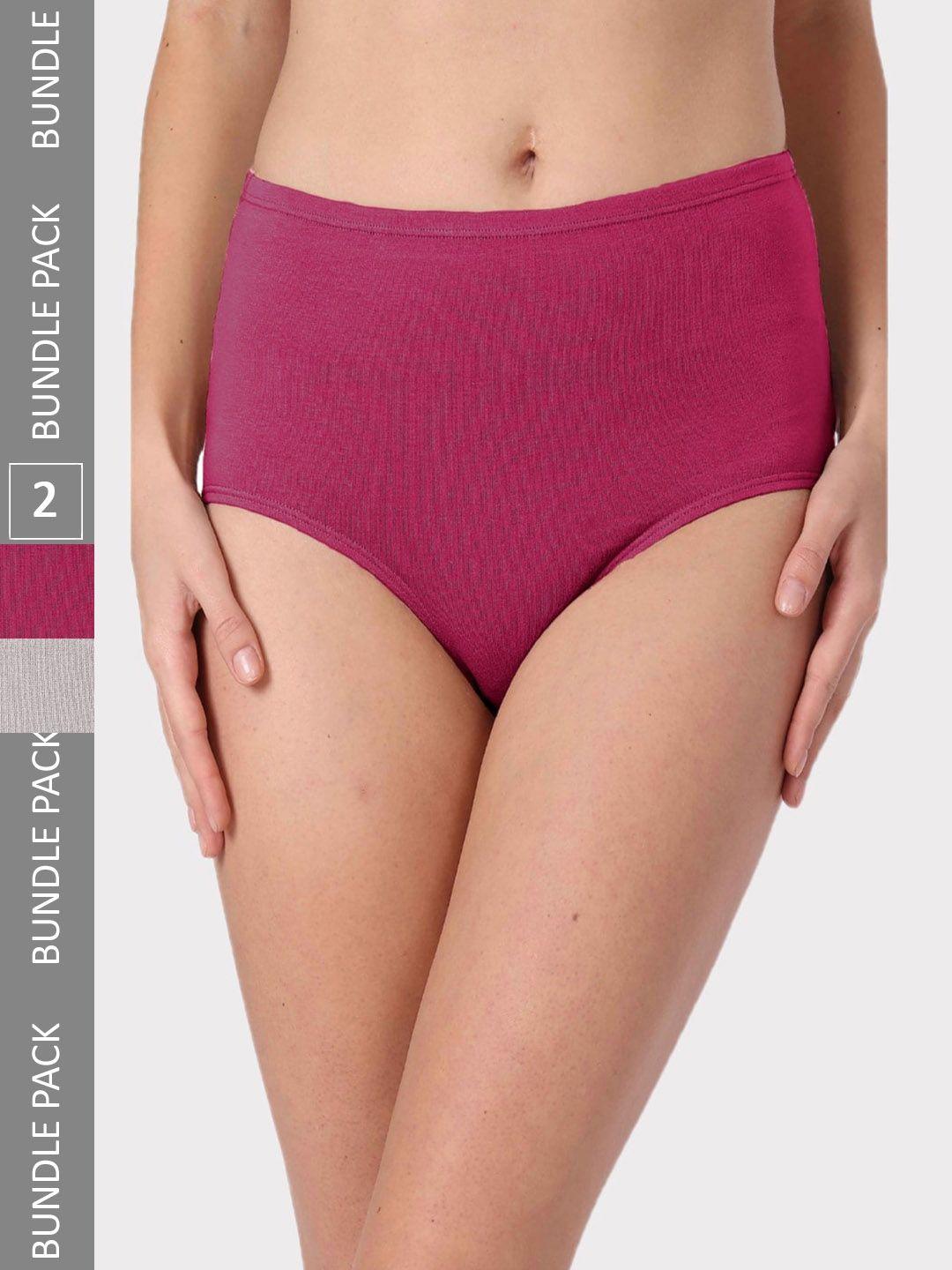 candour london women pack of 2 cotton anti-bacterial hipster briefs p502-bi-pink-grey-s