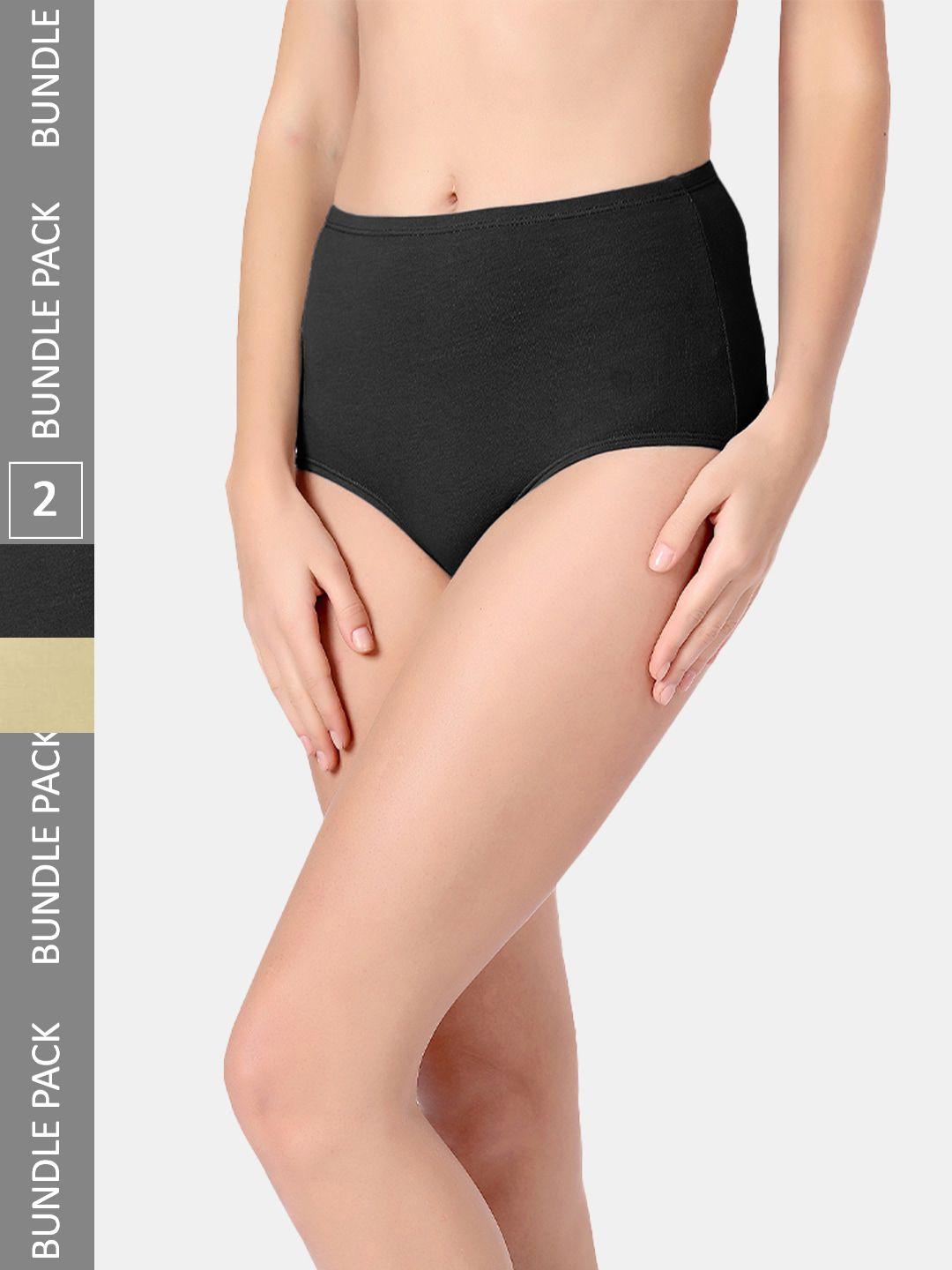 candour london women pack of 2 pure cotton anti-microbial briefs p502-bi-black-cream-s