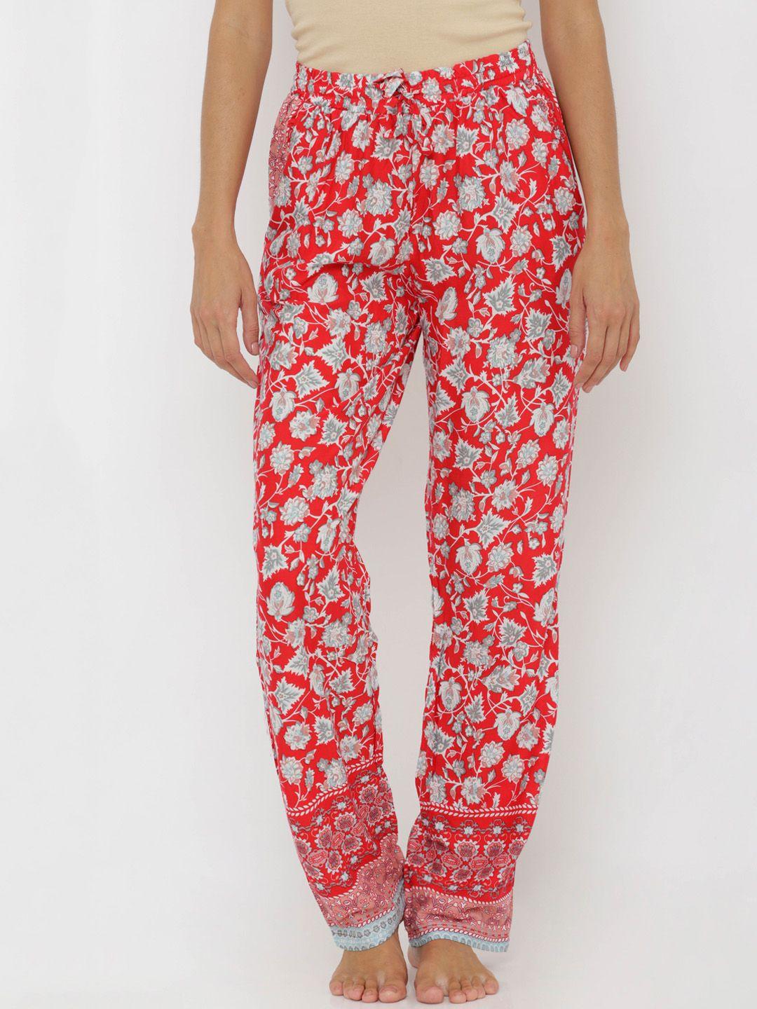 candour london women red & white printed lounge pants