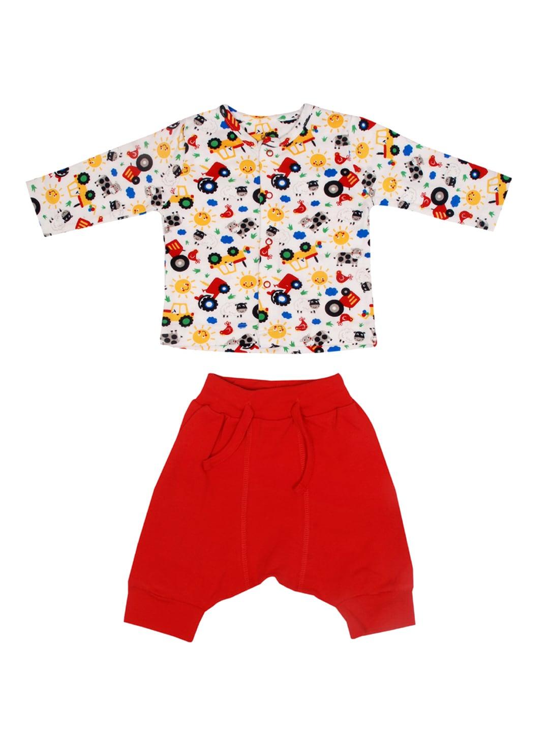 candy cot unisex kids off-white & red printed t-shirt with pyjamas