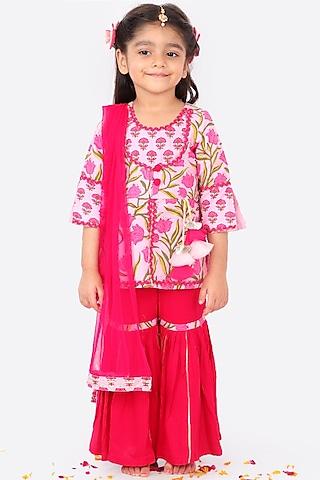 candy pink panelled sharara set for girls
