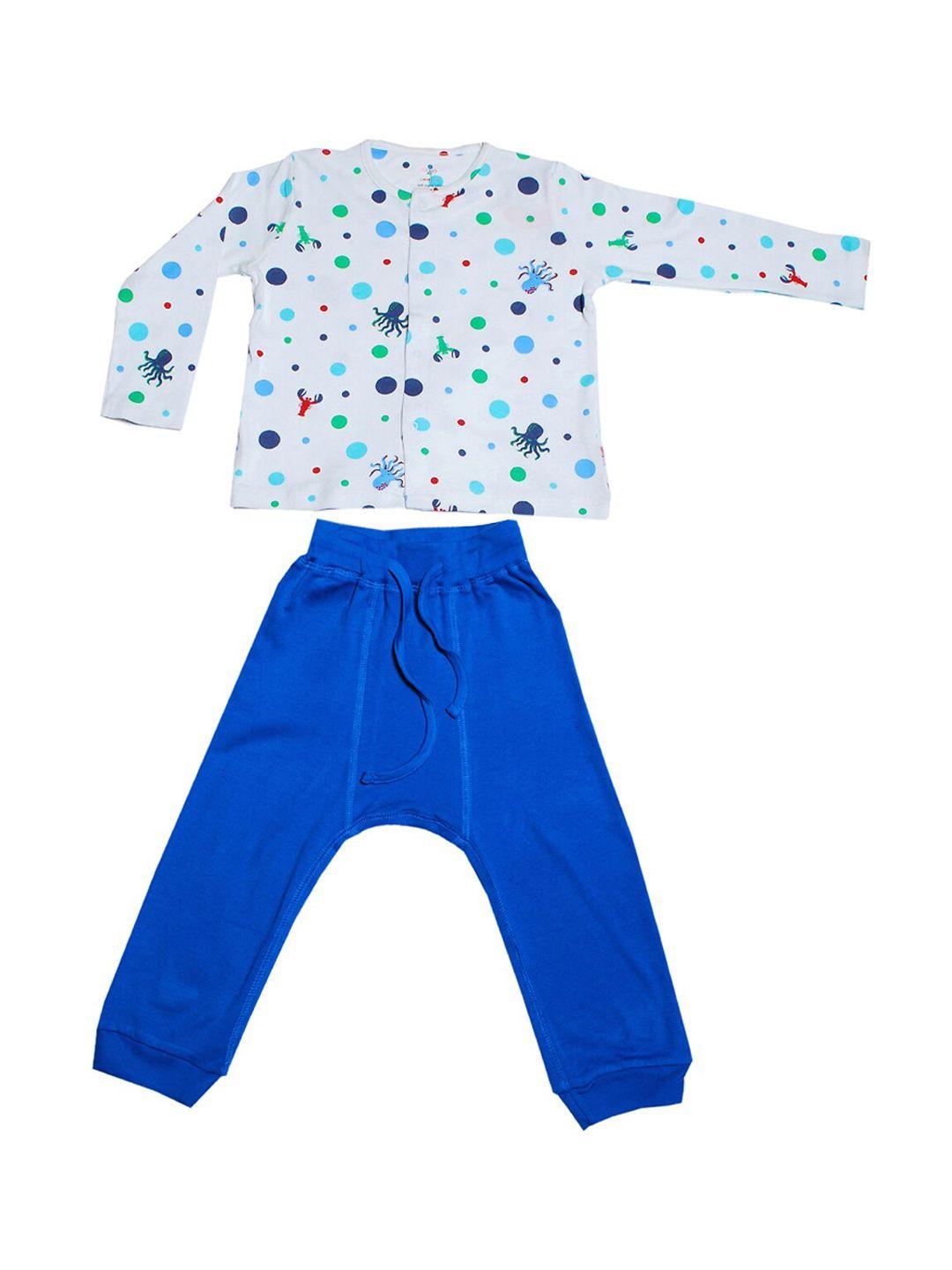 candy cot kids blue & off-white sea playpen with octopus & crab print t-shirt with pyjamas