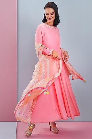 candy pink embellished anarkali set