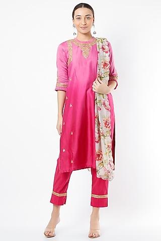 candy pink embroidered kurta set