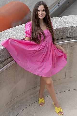 candy pink gathered mini dress