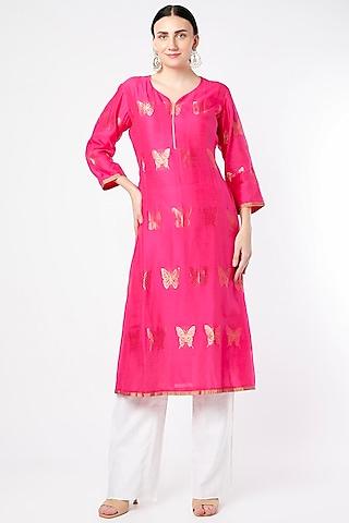 candy pink handwoven chanderi tunic