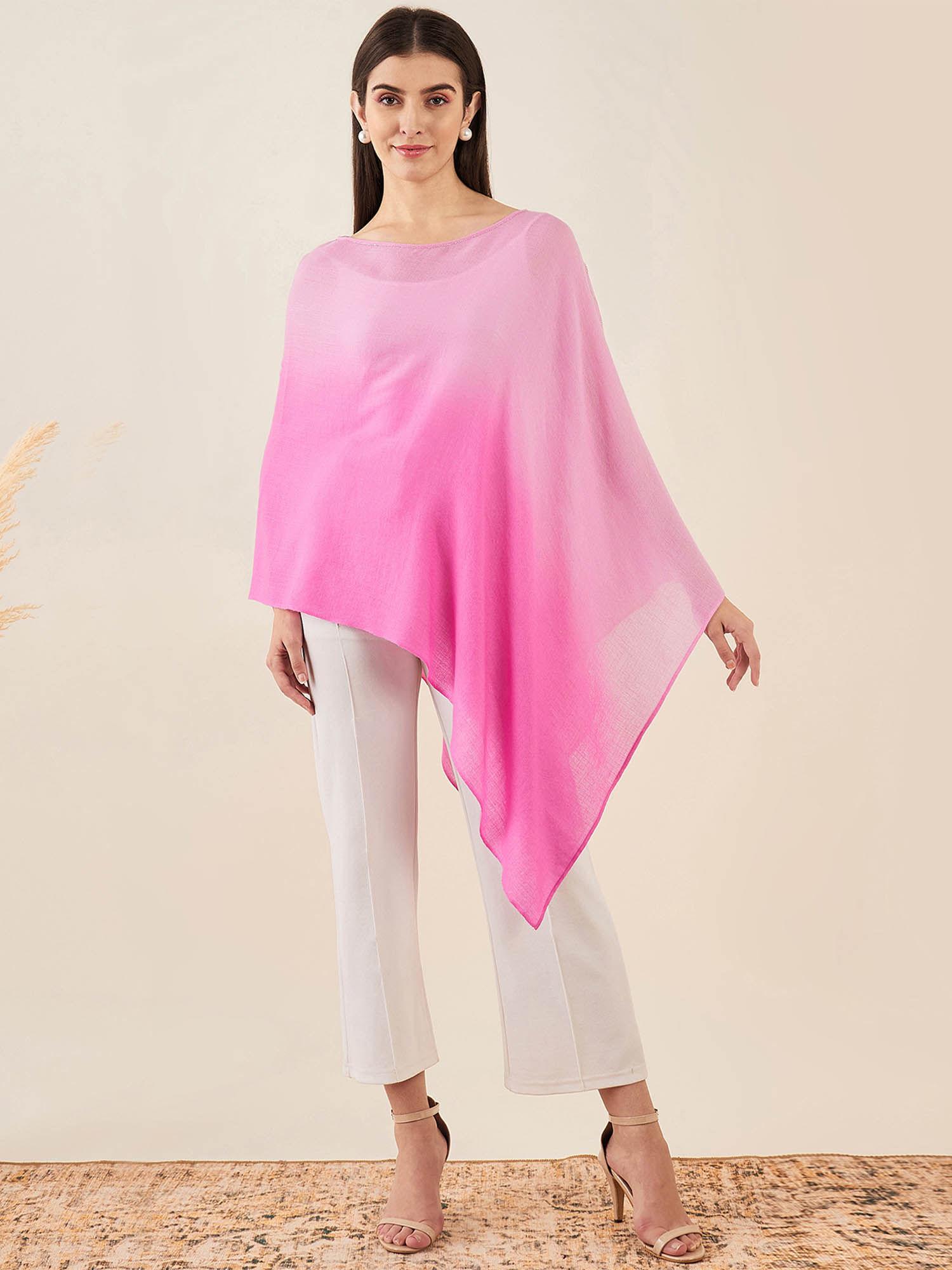 candy pink ombre embellished cashmere poncho