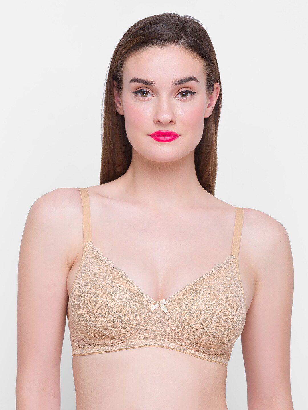 candyskin nude-coloured floral lightly padded non wired bra