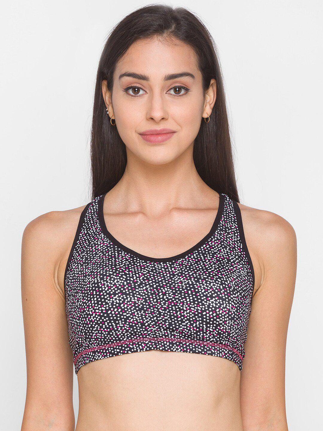 candyskin black & white polka dot printed padded sports bra