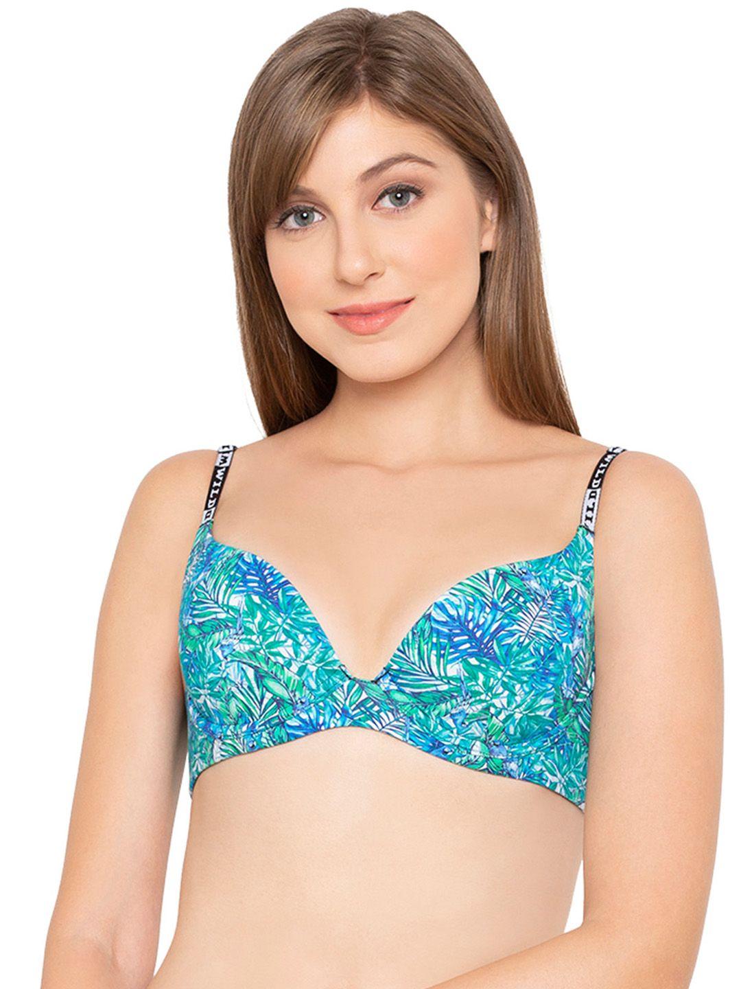 candyskin mtv blue & green printed underwired heavily padded push-up bra csxmtv-b02