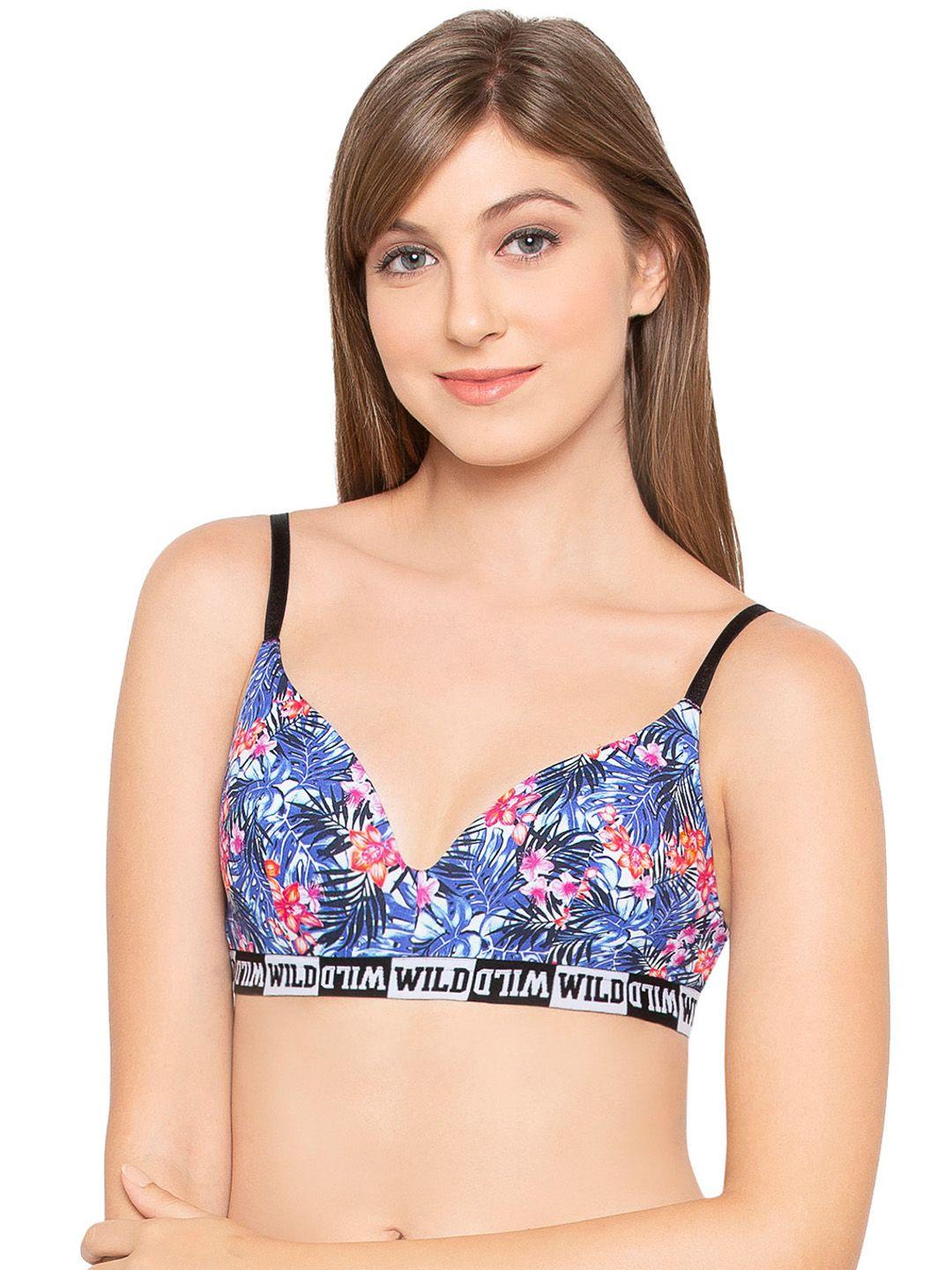 candyskin mtv blue & orange printed non-wired lightly padded everyday bra csxmtv-b05