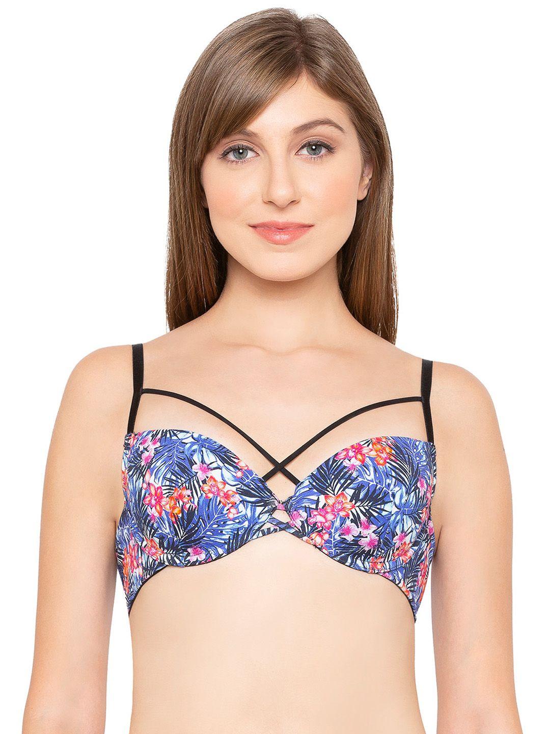 candyskin mtv blue & orange printed underwired lightly padded t-shirt bra csxmtv-b01