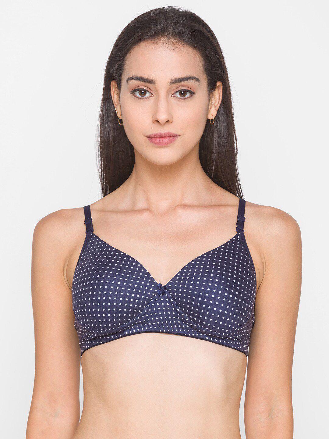 candyskin navy blue & white printed non wired full coverage everyday bra csin16