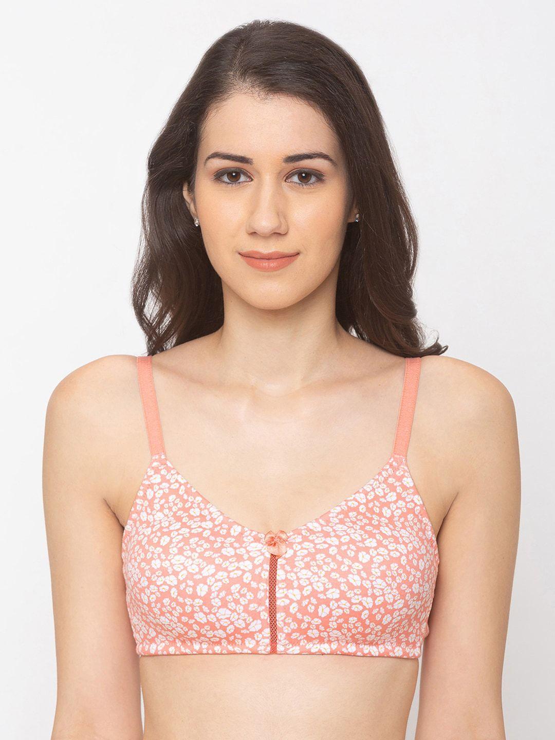 candyskin peach-coloured & white printed non-wired non padded everyday bra csb207coral