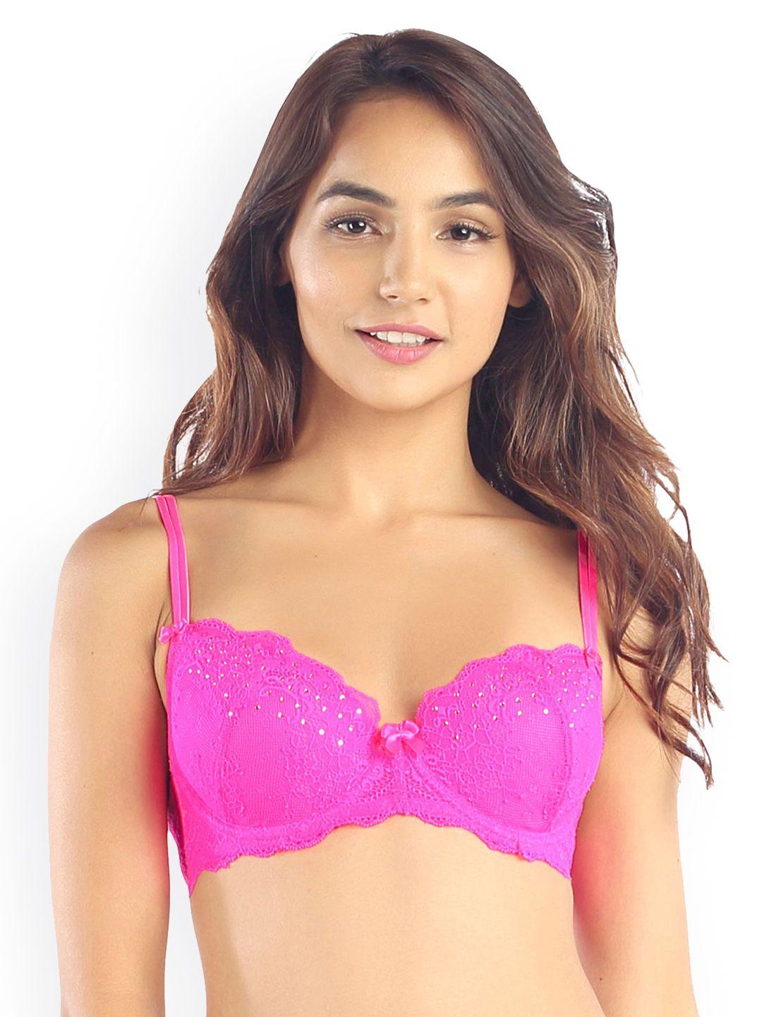 candyskin pink lace underwired lightly padded demi bra