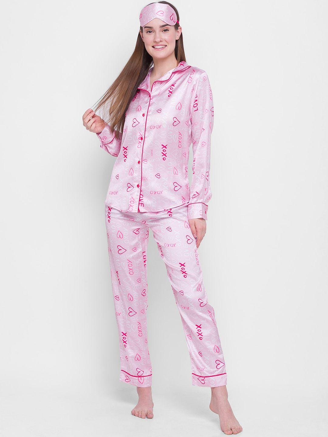 candyskin women pink & fuchsia printed night suit
