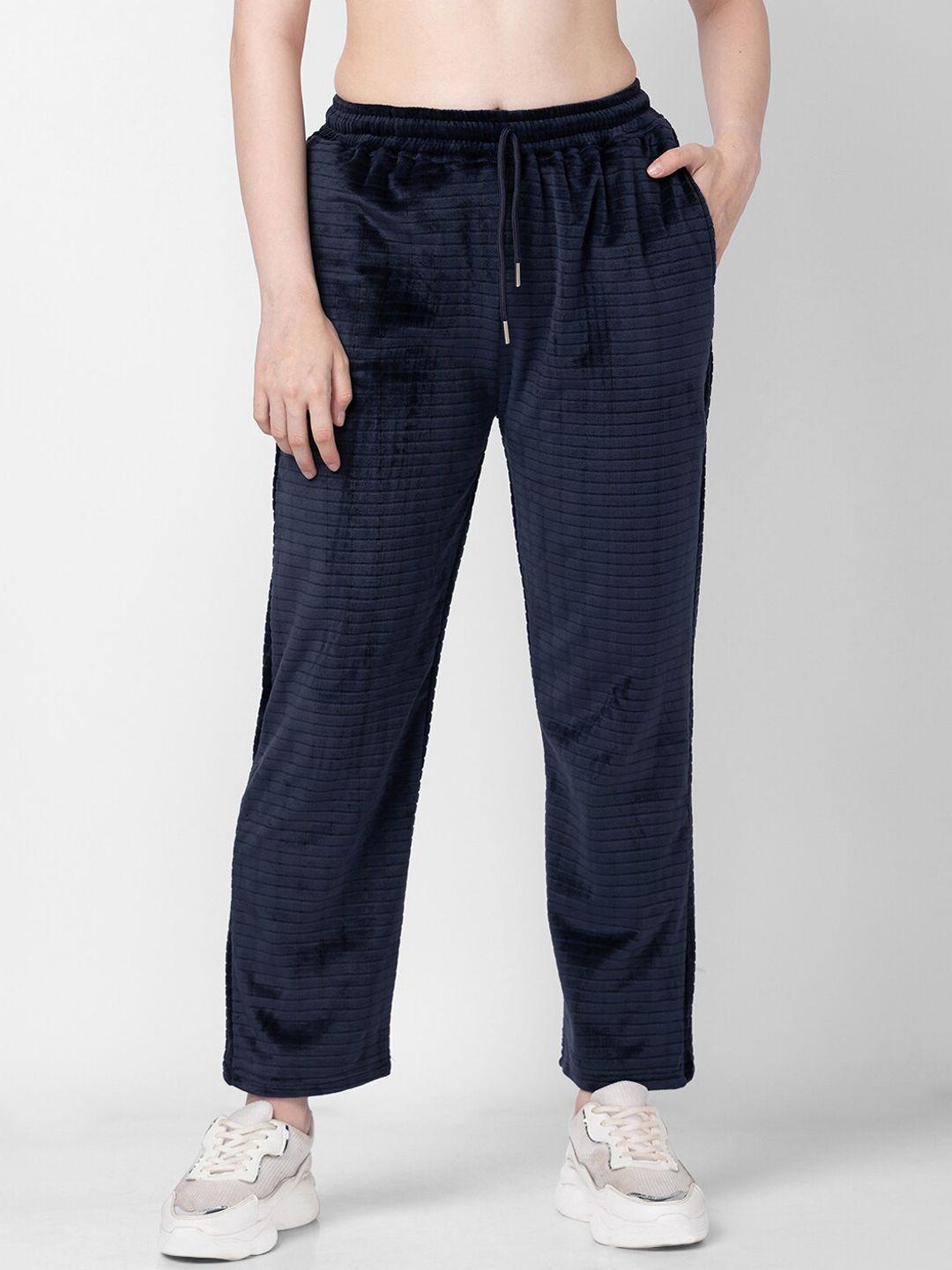 candyskin women regular striped velvet track pant