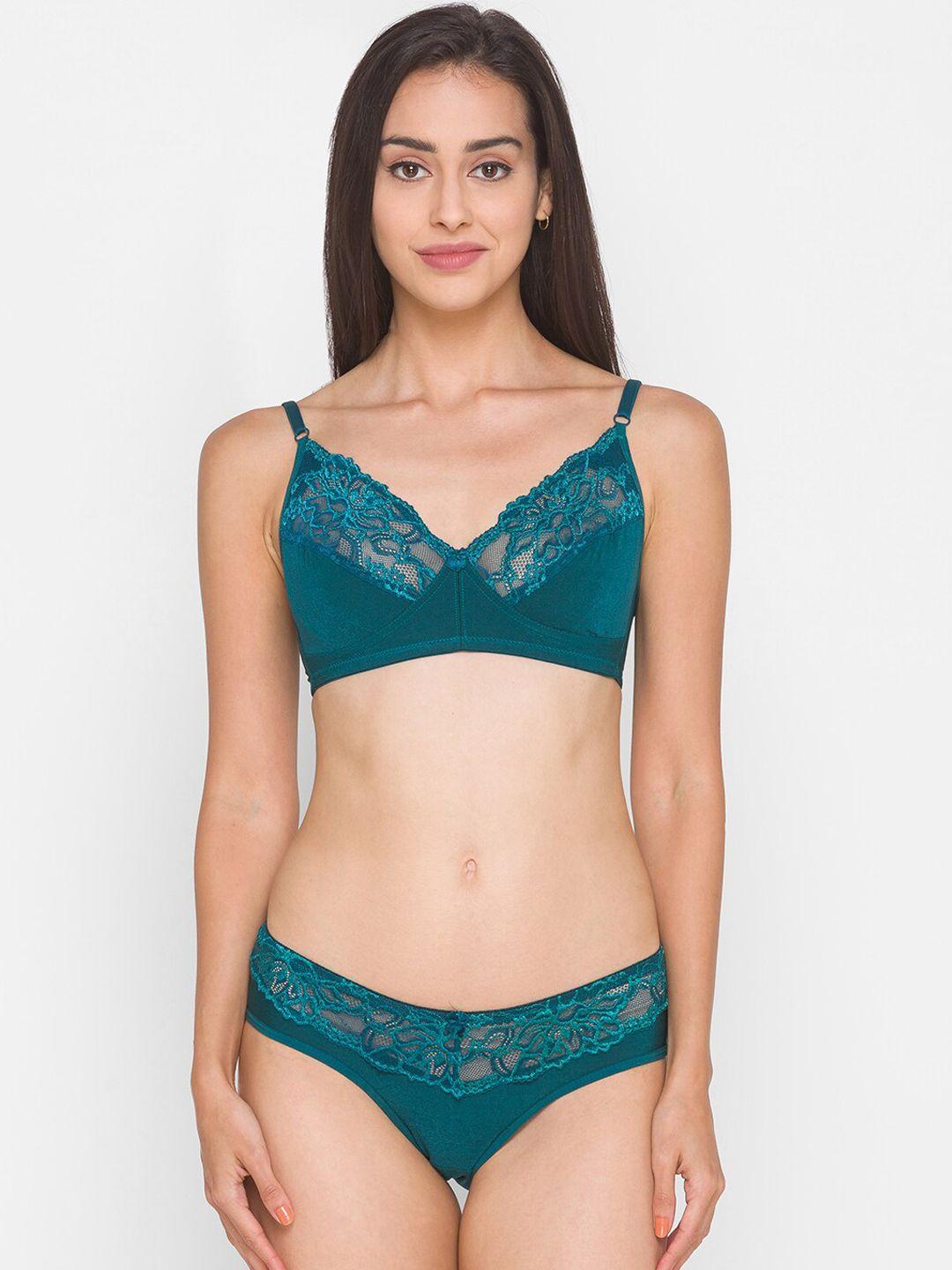 candyskin women sea green solid lace lingerie set csinset01