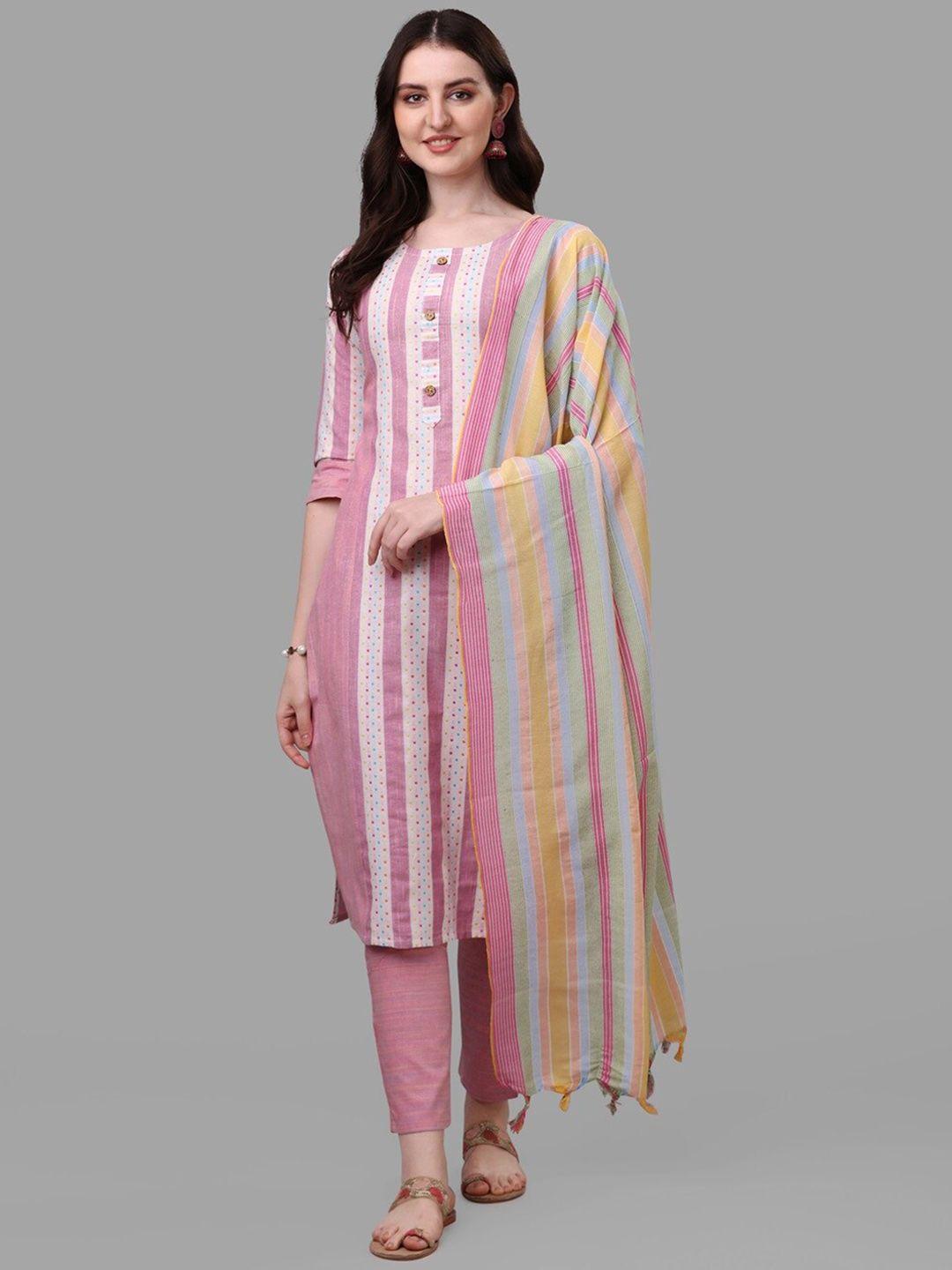 canibani women striped regular pure cotton kurta with trousers & with dupatta