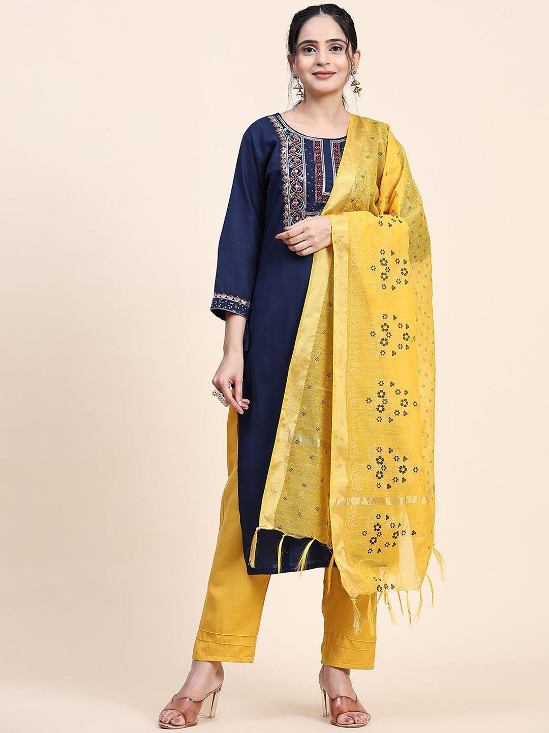 canibani women ethnic motifs embroidered regular sequinned pure cotton kurta with trousers & with dupatta