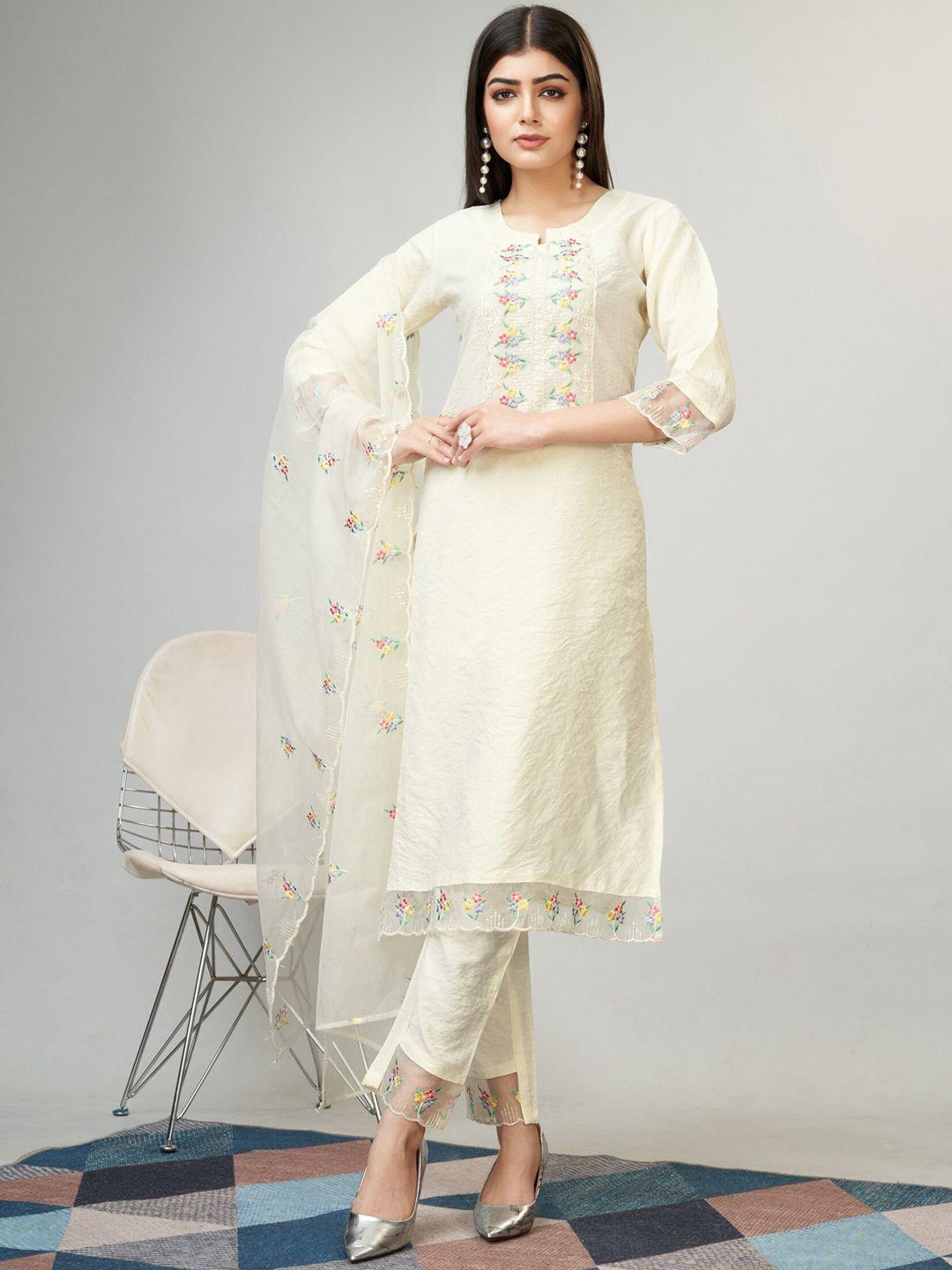 canibani women ethnic motifs embroidered regular thread work kurta with trousers & with dupatta