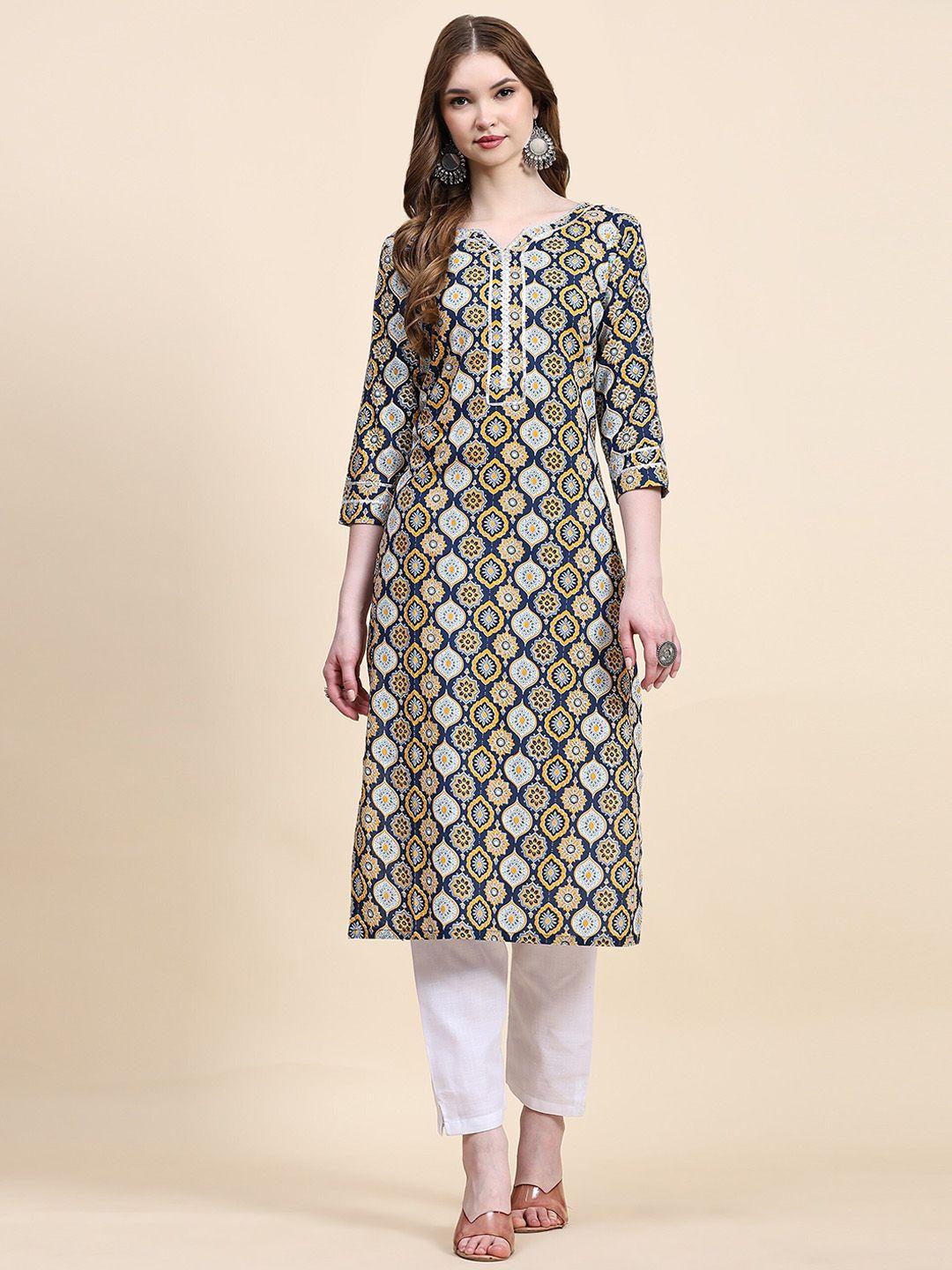 canibani women ethnic motifs printed regular gotta patti pure cotton kurta with trousers