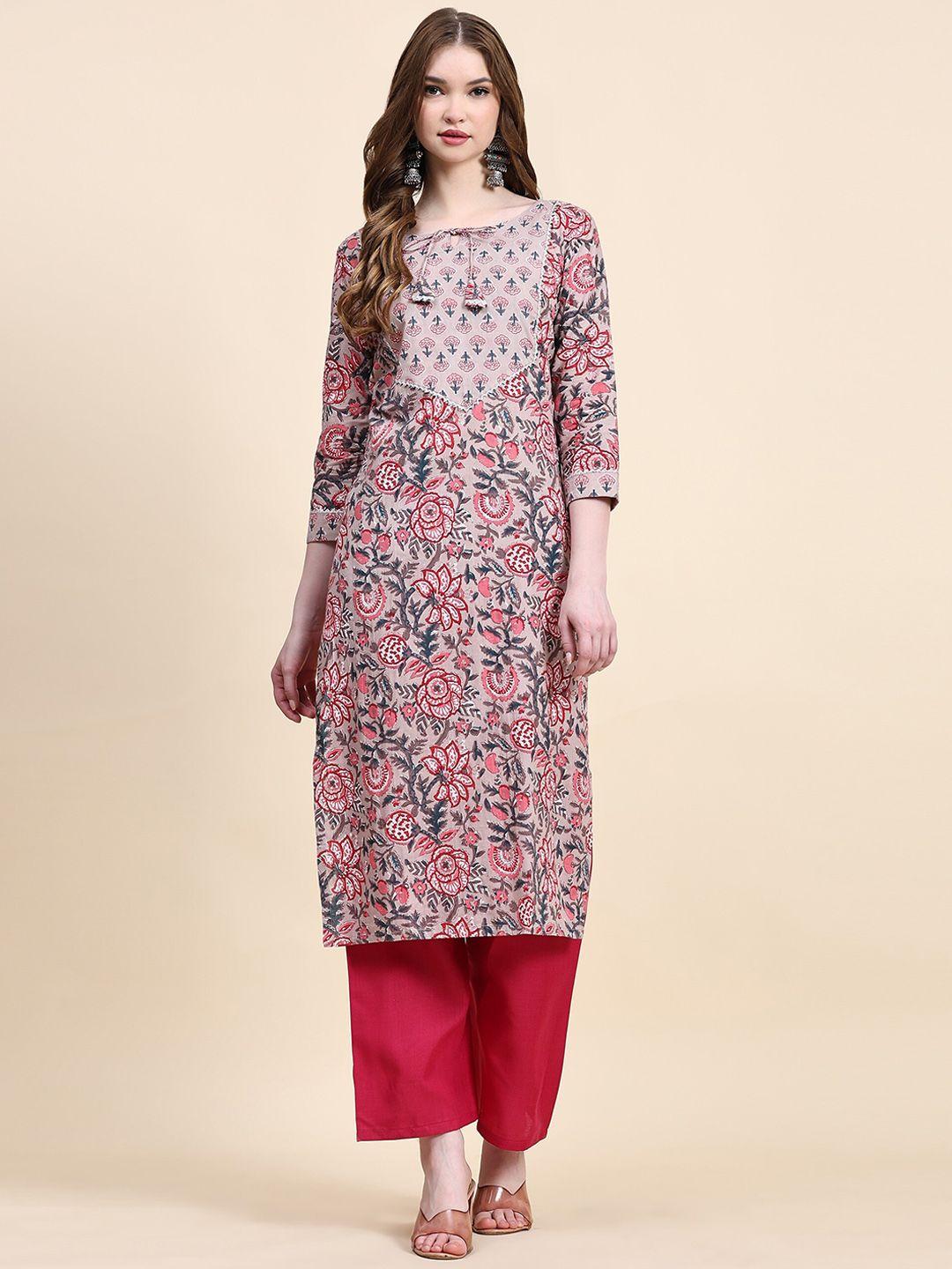 canibani women ethnic motifs printed regular pure cotton kurta with palazzos