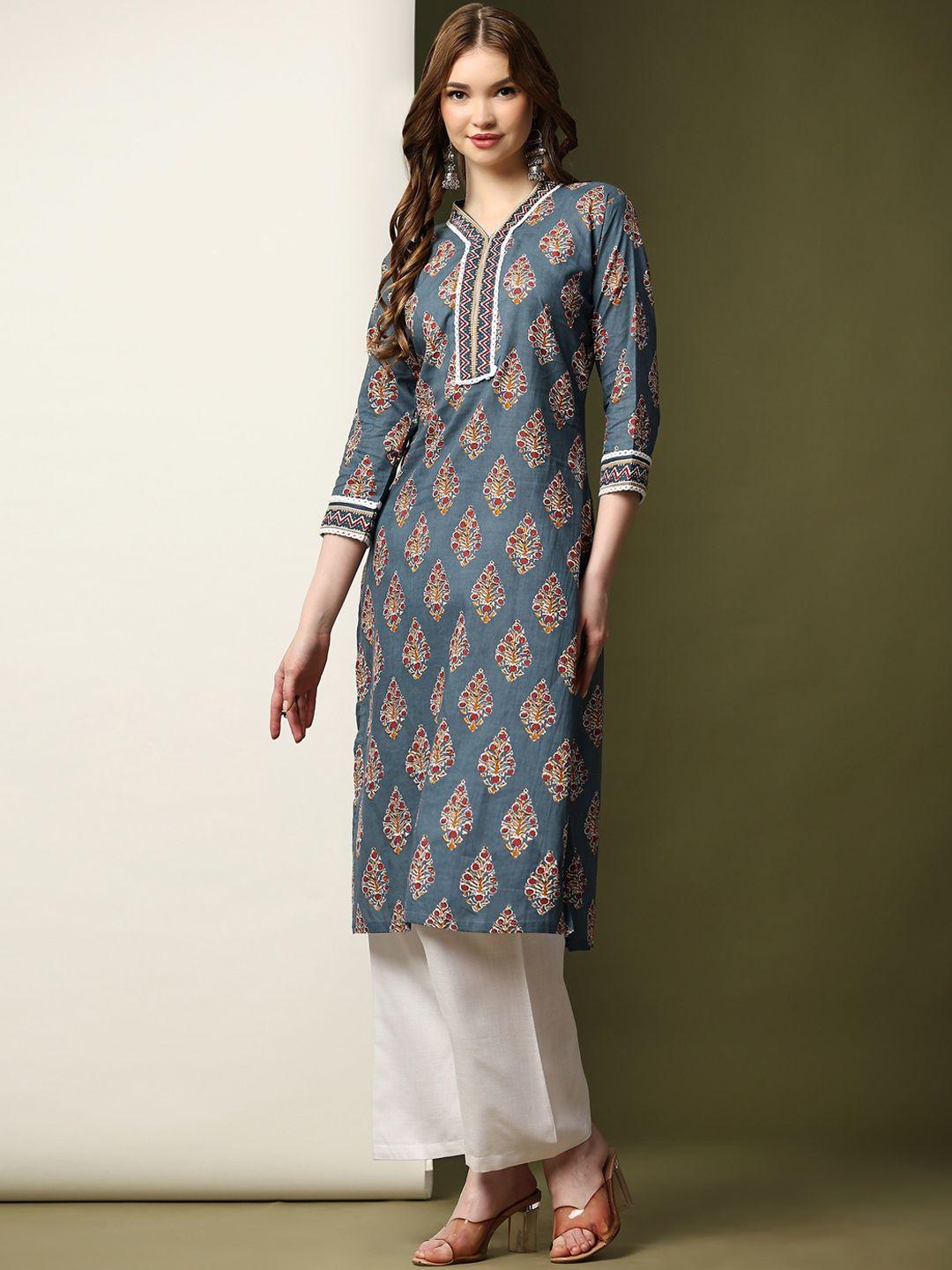 canibani women ethnic motifs printed regular pure cotton kurta with palazzos