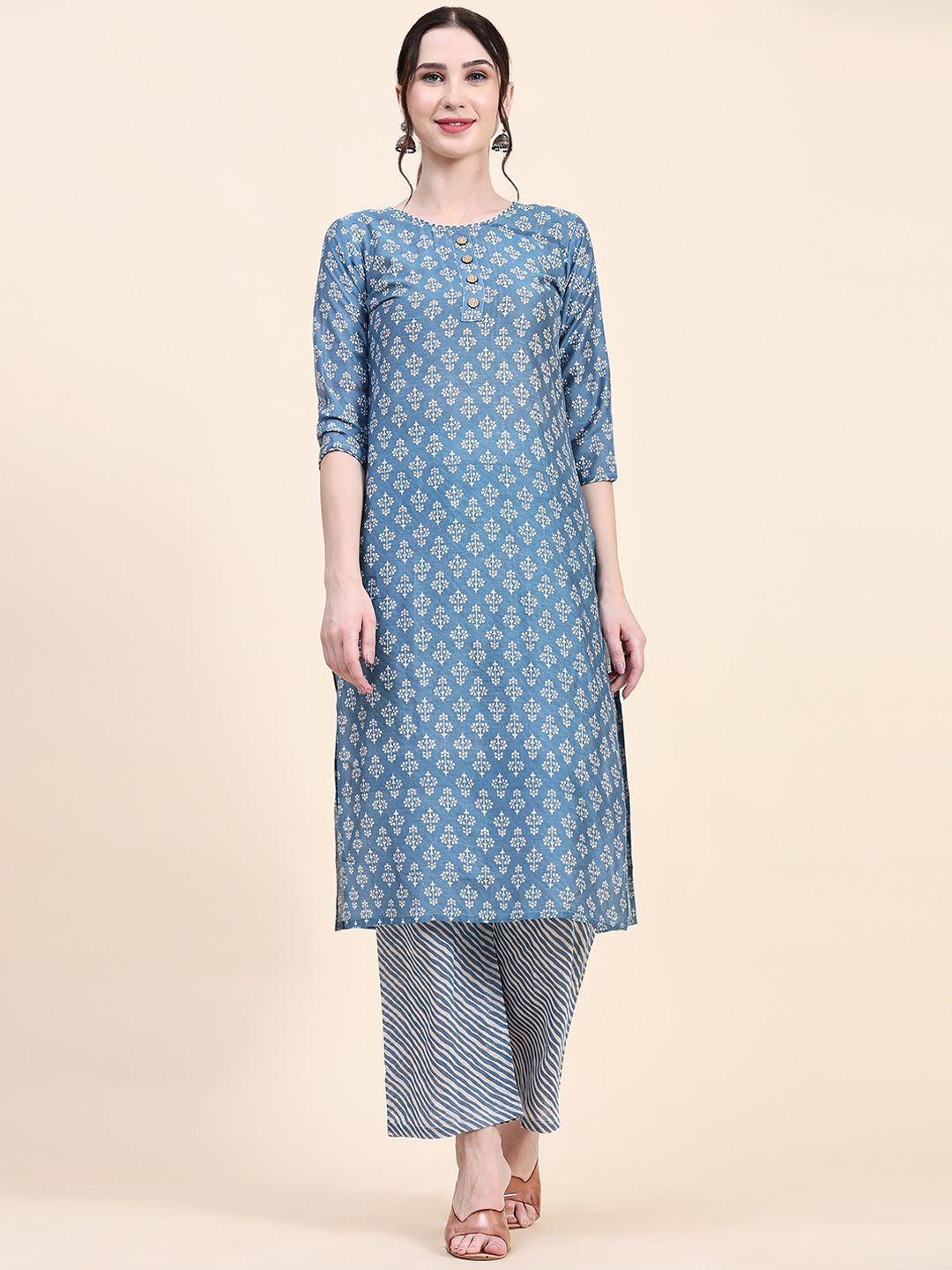 canibani women ethnic motifs printed regular pure cotton kurta with palazzos