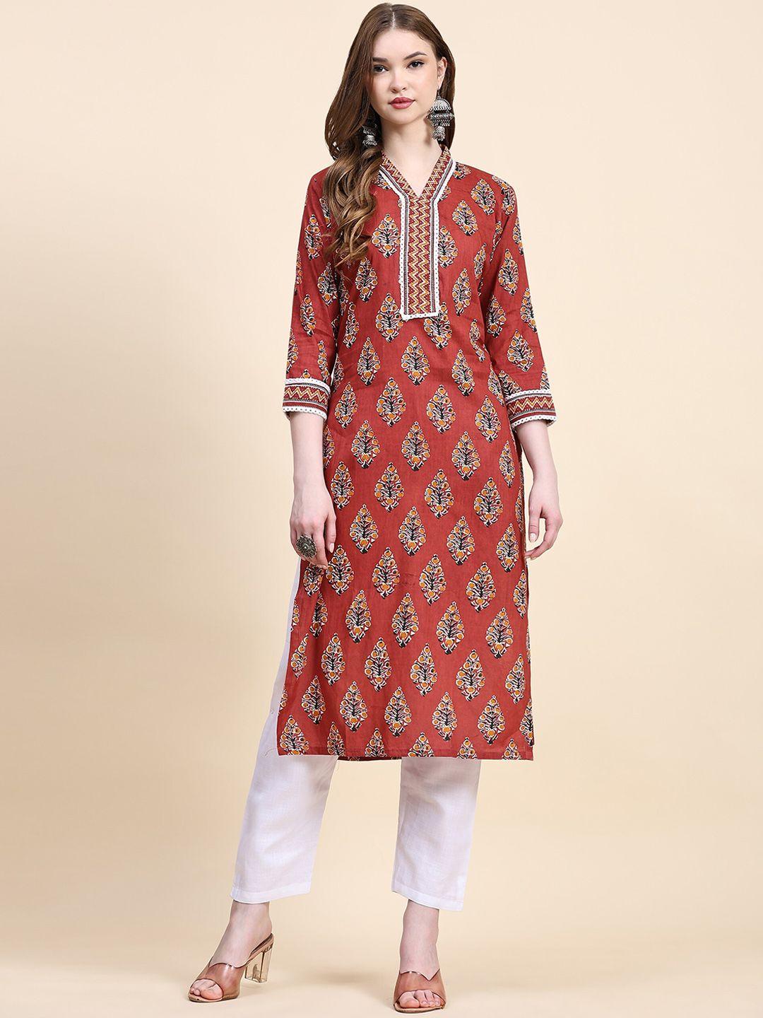 canibani women ethnic motifs printed regular pure cotton kurta with trousers